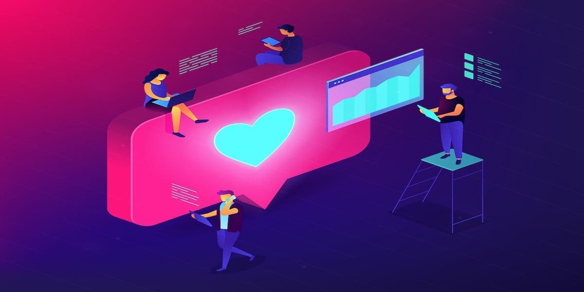 Social media engagement isometric 3D concept illustration.